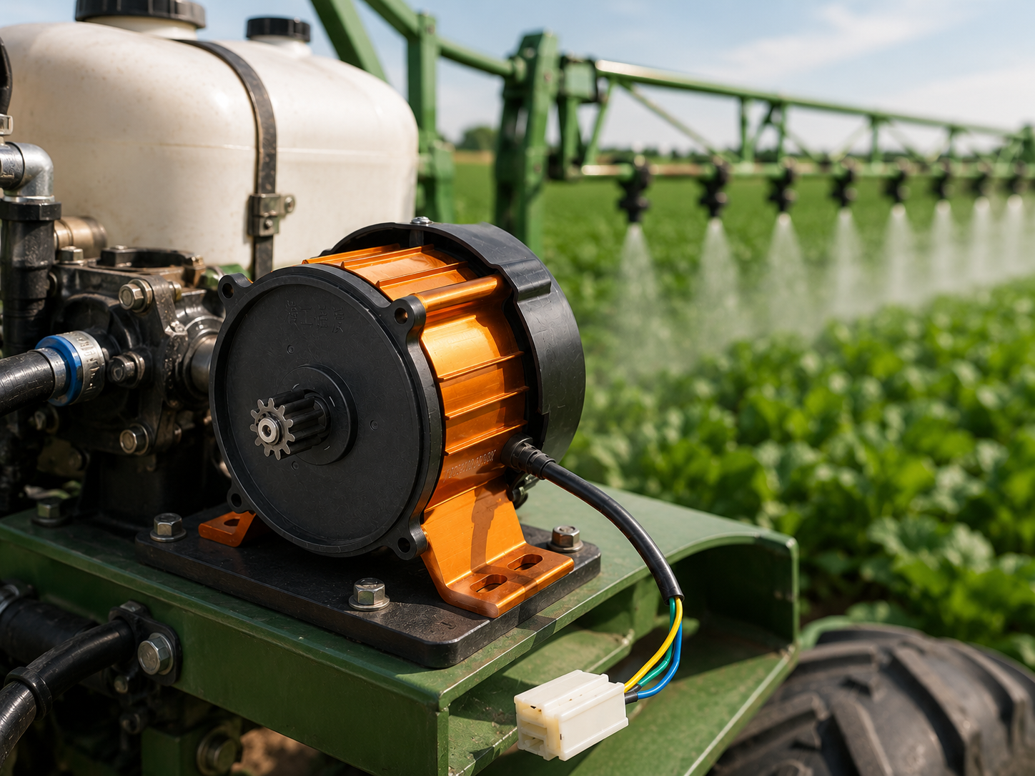 Brushless DC motor for agricultural sprayers