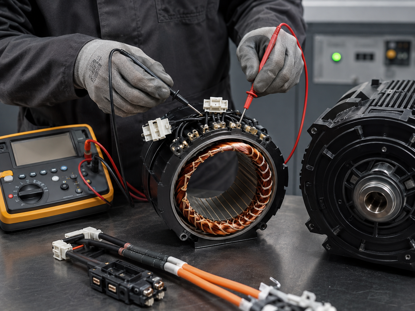 Motor winding wiring and electrical inspection