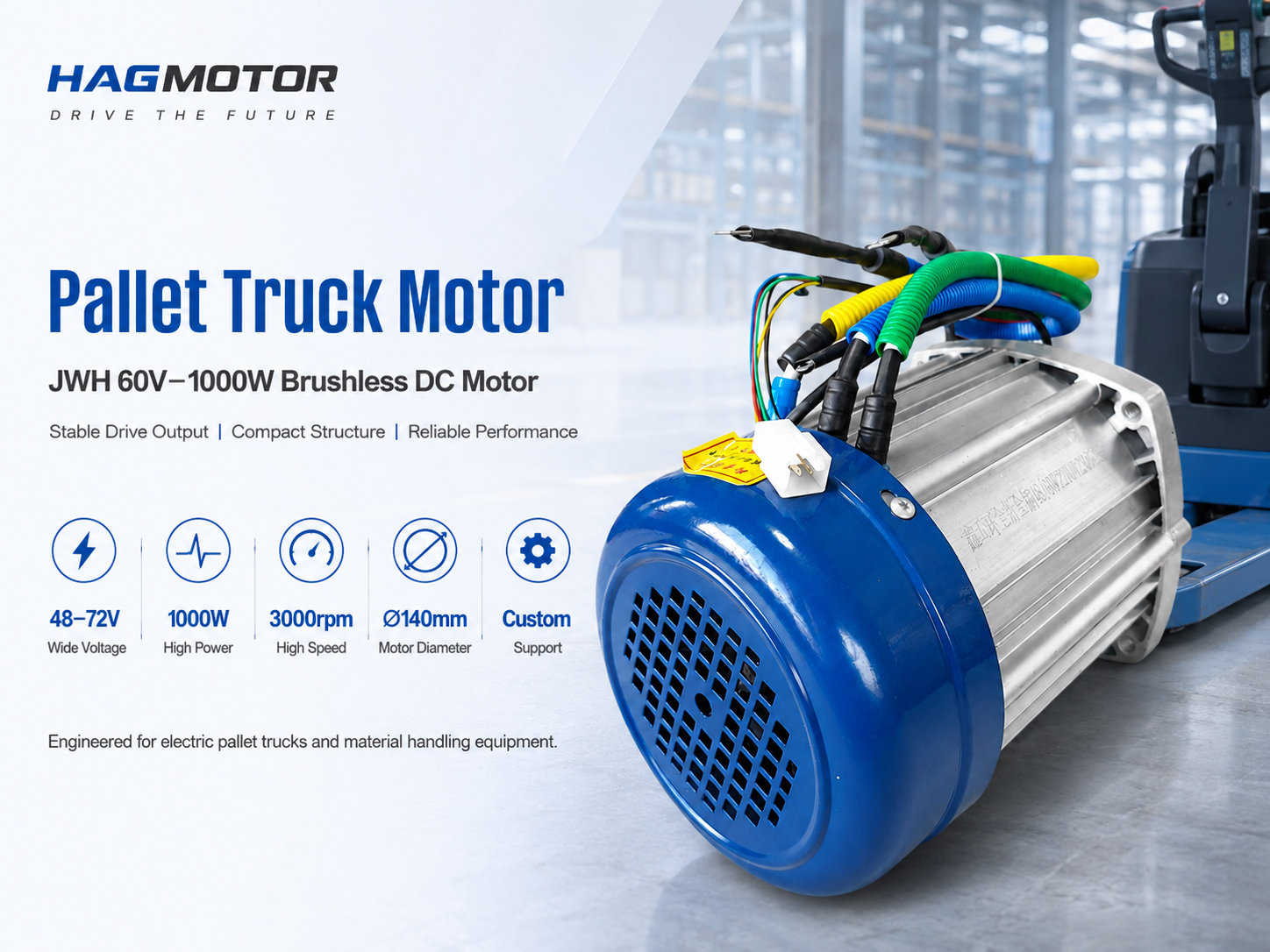 JWH 60V 2000W 140 series brushless DC motor for heavy engineering machinery