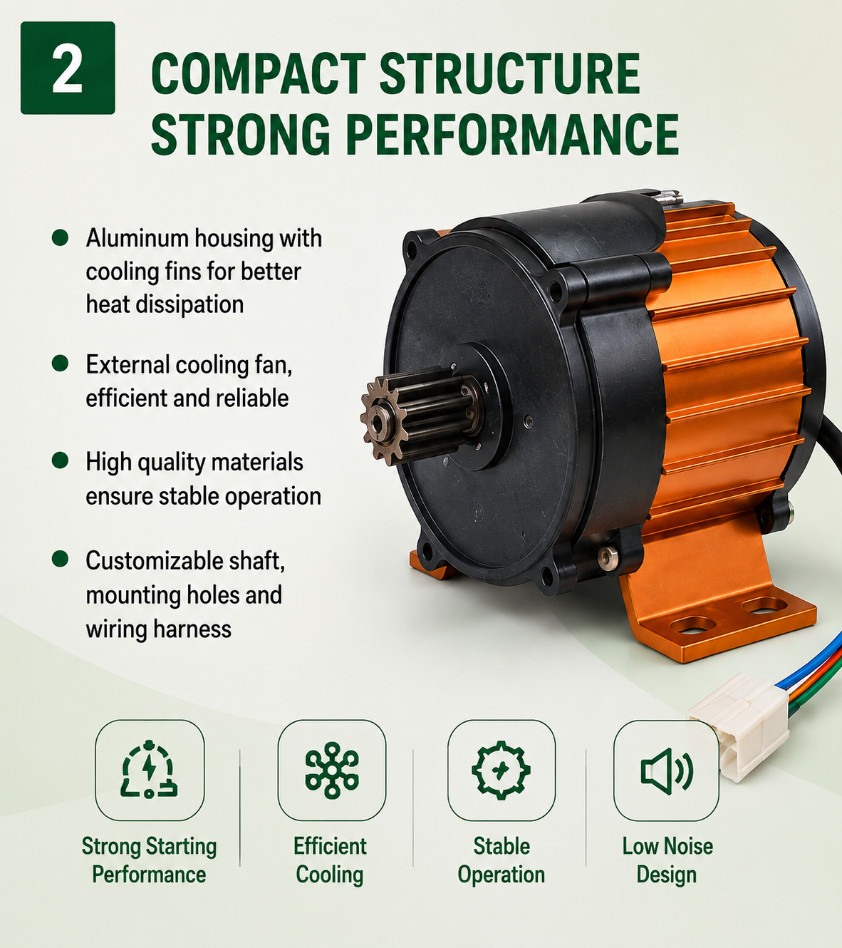 Compact agricultural sprayer motor structure
