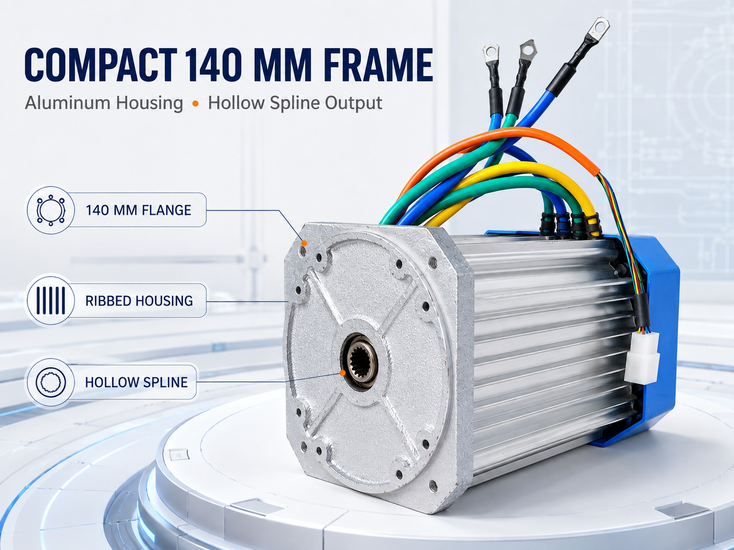 140 mm motor frame and hollow spline output