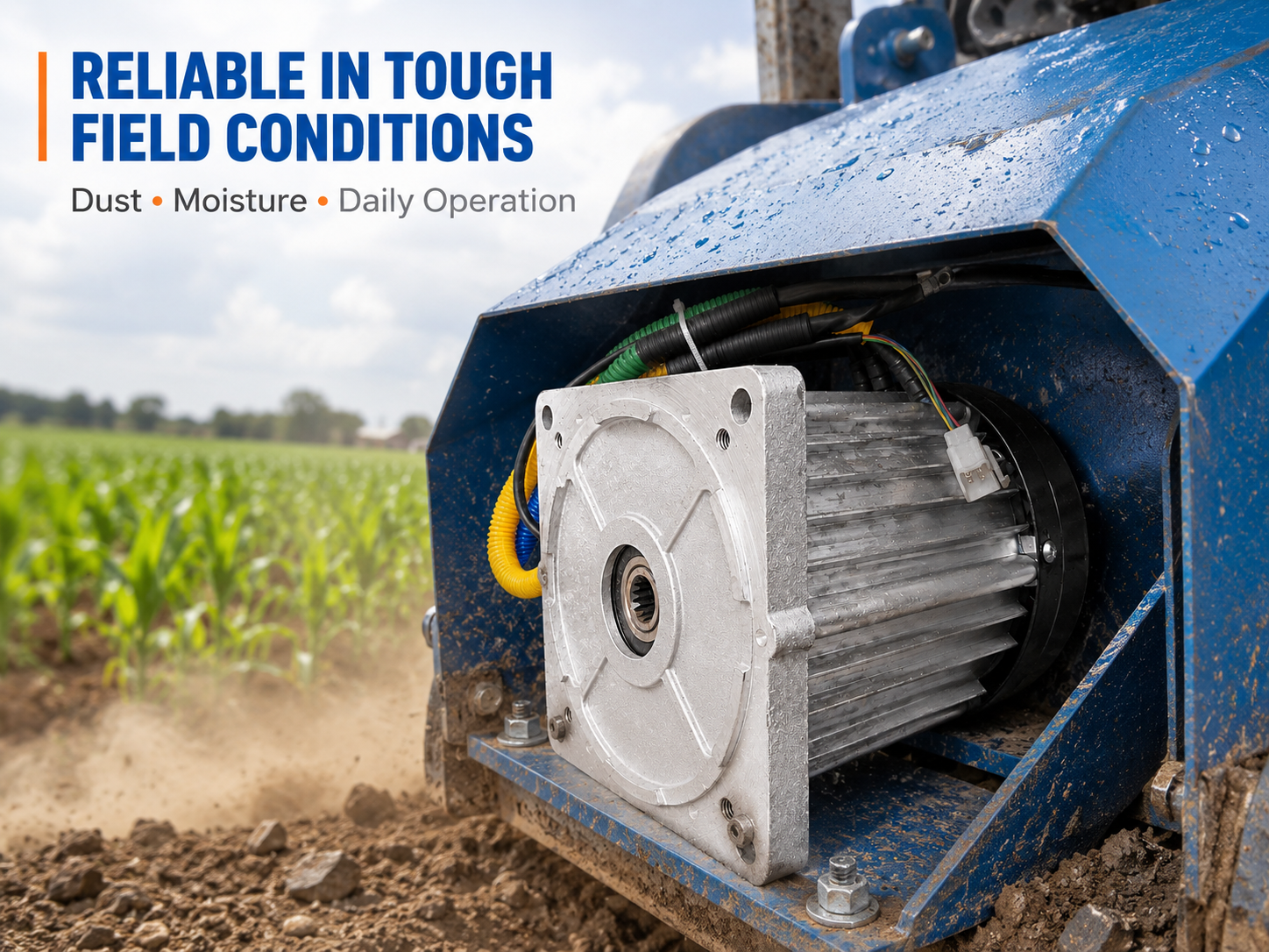Agricultural motor operating in dust and moisture