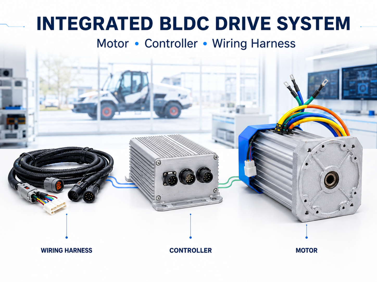 Integrated motor controller and wiring harness system