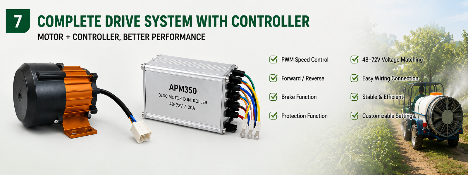 Agricultural sprayer motor and APM350 controller